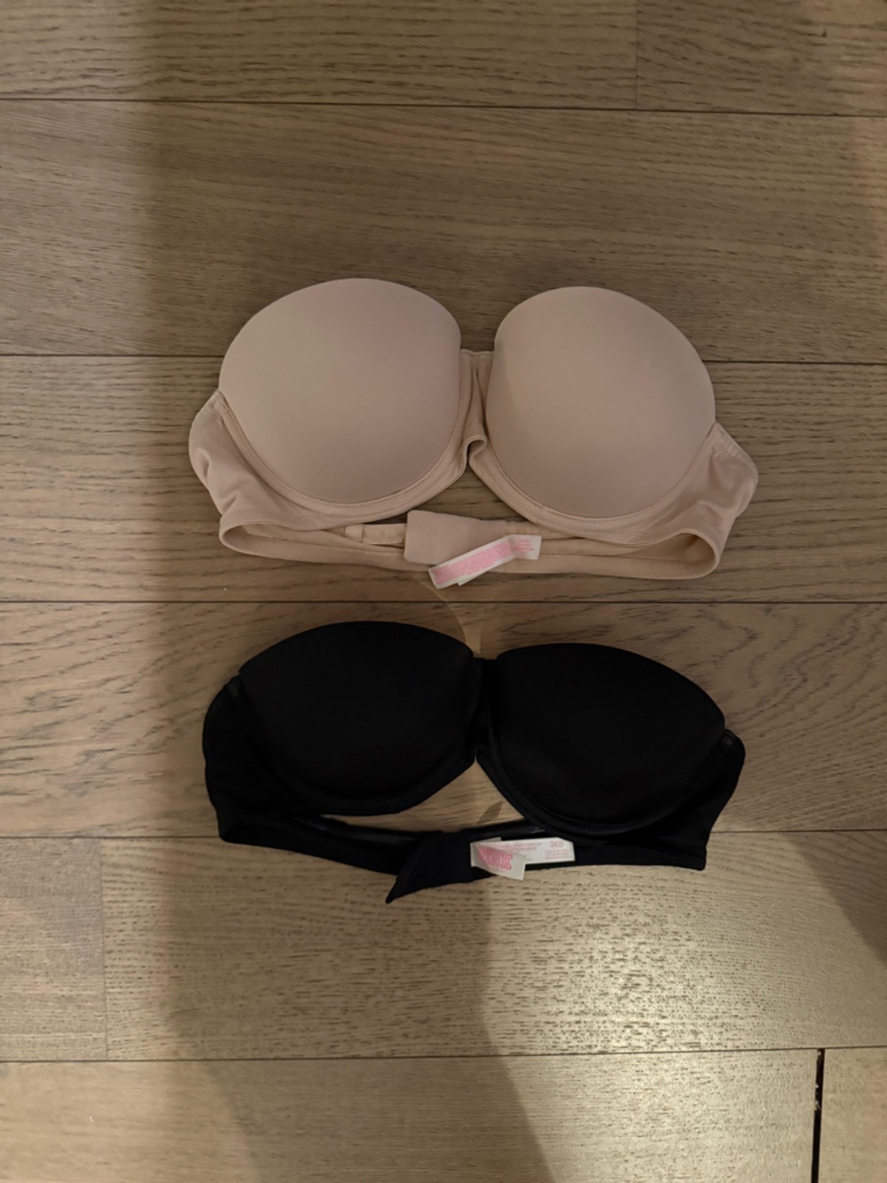 PINK Victoria's Secret Strapless T-Shirt Bras - Black & Nude -TWO